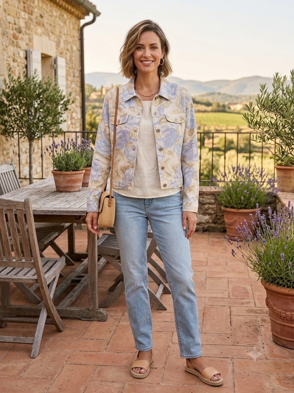 Vintage Bill Blass Floral Button-Front Linen/Cotton Jacket in Light Blue & Cream - Picture 8 of 13